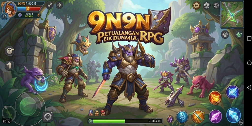 Tampilan screenshot 9N9N menampilkan pertempuran epik dalam gameplay RPG.