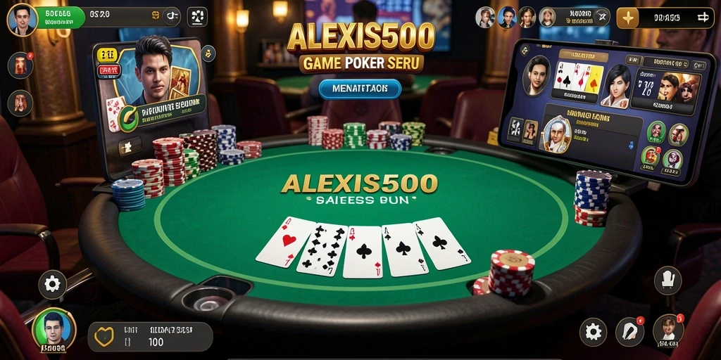 Tangkapan layar ALEXIS500 menampilkan suasana meja poker yang mendebarkan.