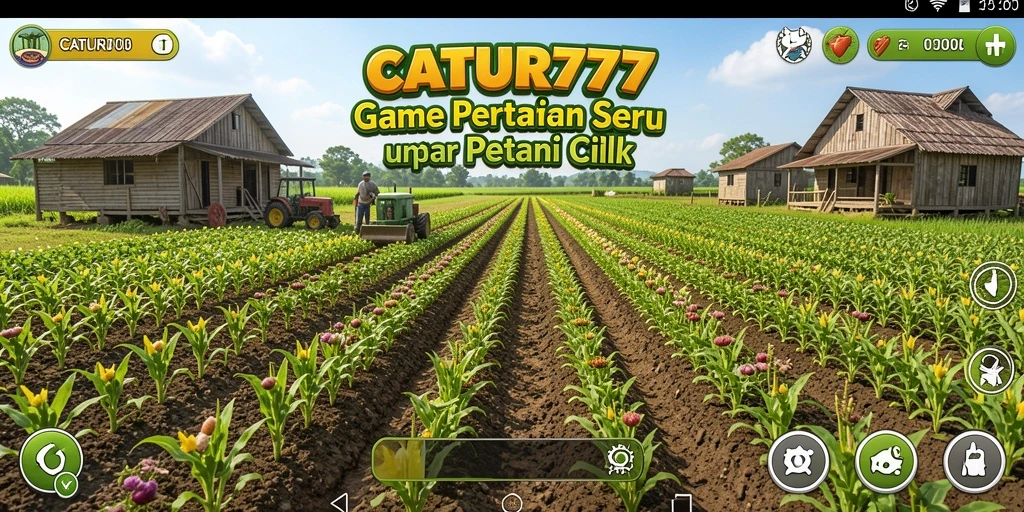 Tampilan screenshot CATUR777 menampilkan ladang pertanian yang indah dan beragam tanaman.
