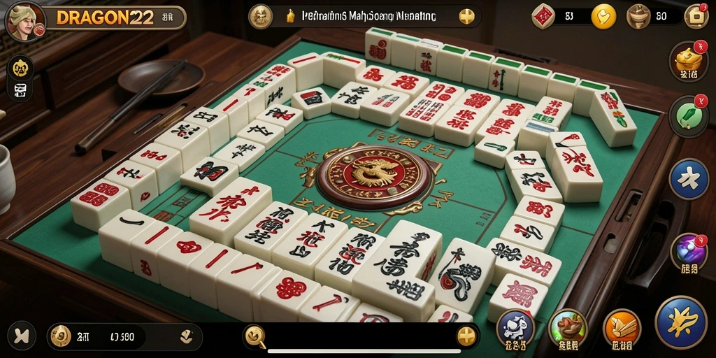 Tampilan gameplay seru dalam DRAGON222 dengan aksi mencocokkan ubin Mahjong.