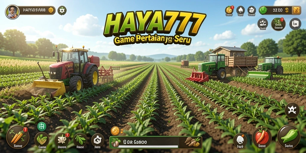 Tampilan dalam game HAYA777 yang menampilkan pertanian yang indah.