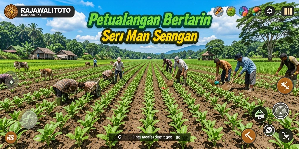 Tampilan gameplay menarik dari RAJAWALITOTO yang menunjukkan aktivitas bertani dan merawat hewan.