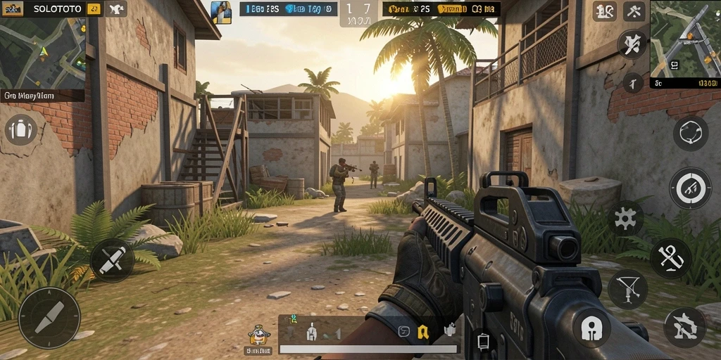 Tampilan gameplay SOLOTOTO yang mendebarkan dalam aksi FPS.